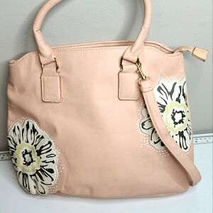 PINK OVERSIZED HANDBAG WITH CREAM FLORAL DESIGN FLOWERS SPRING SUMMER ROOMY